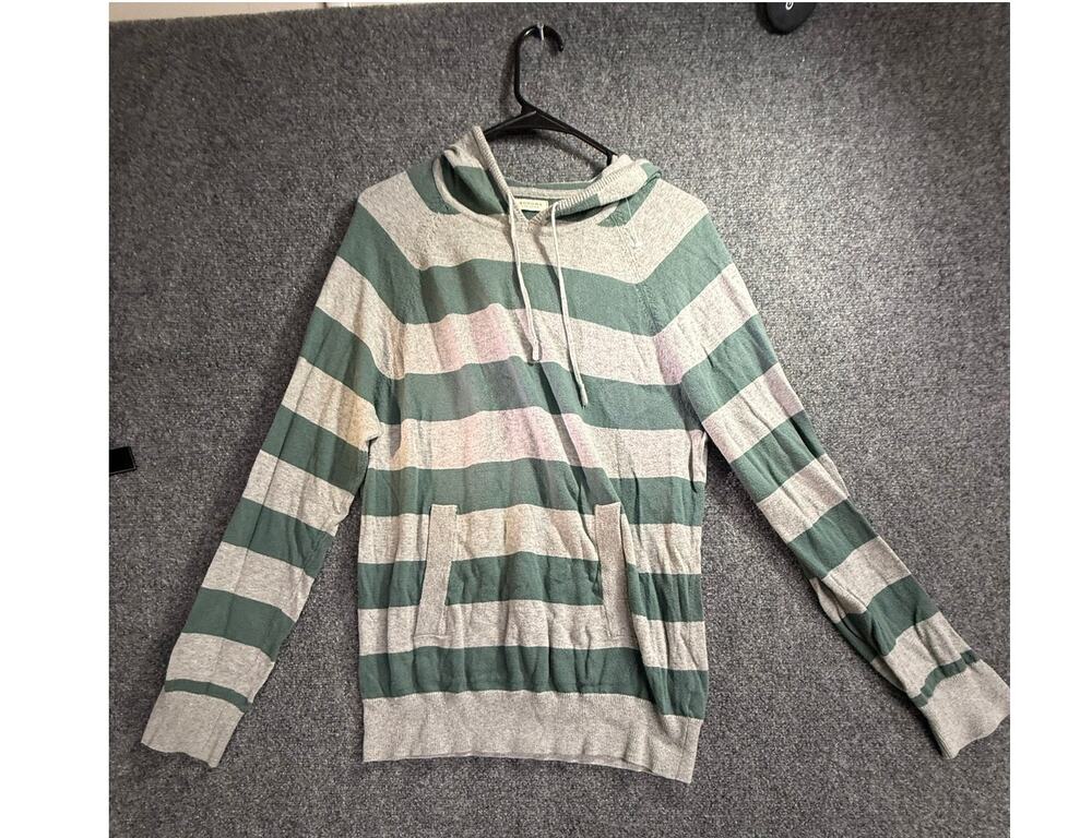 Sonoma Life Style Women's Green Gray Striped Knit Pullover Hoodie Sweater Size M